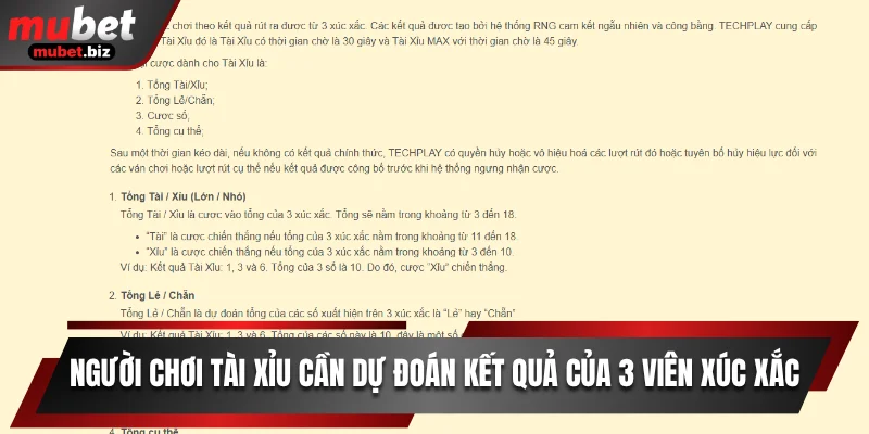 Người chơi tài xỉu cần dự đoán kết quả của 3 viên xúc xắc